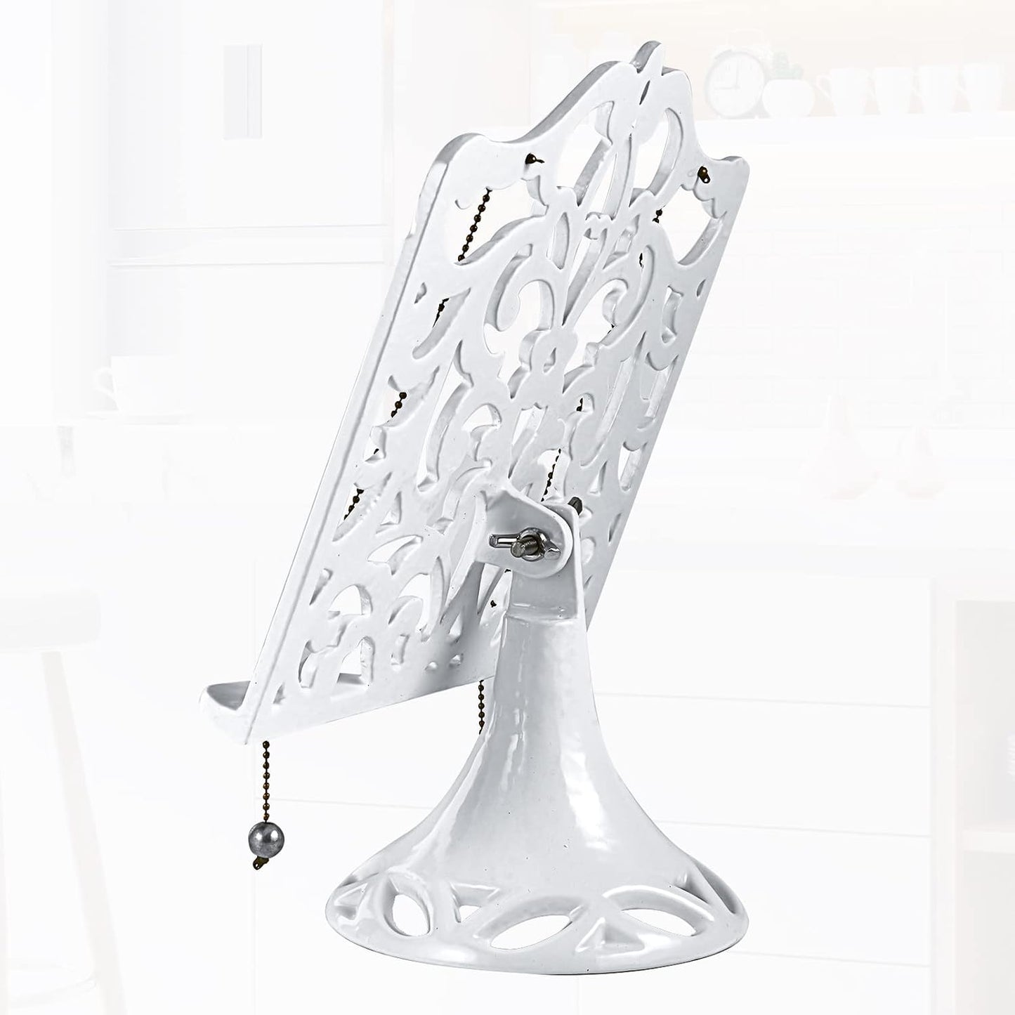 JOGREFUL Adjustable Cast Iron Cookbook Stand, Kitchen Recipe Holder White | Heavy-Duty Book Vintage Holder, Reading
