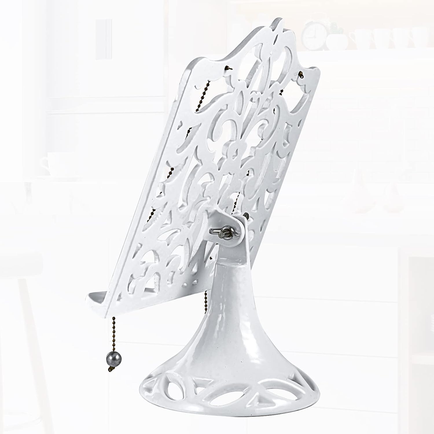 JOGREFUL Adjustable Cast Iron Cookbook Stand, Kitchen Recipe Holder White | Heavy-Duty Book Vintage Holder, Reading