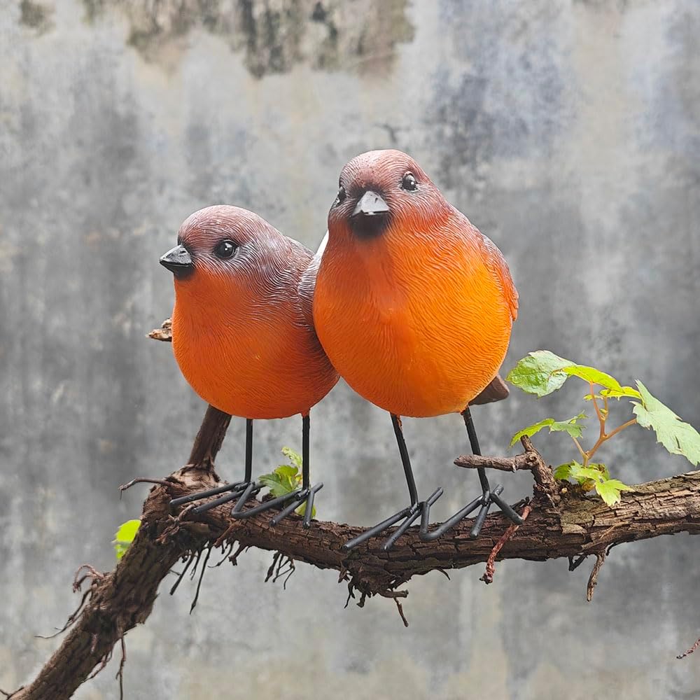 Robin Bird Metal Handmade Craft Statues Figures Decor Accents Living Room Tabletop Mantel / Set of 2