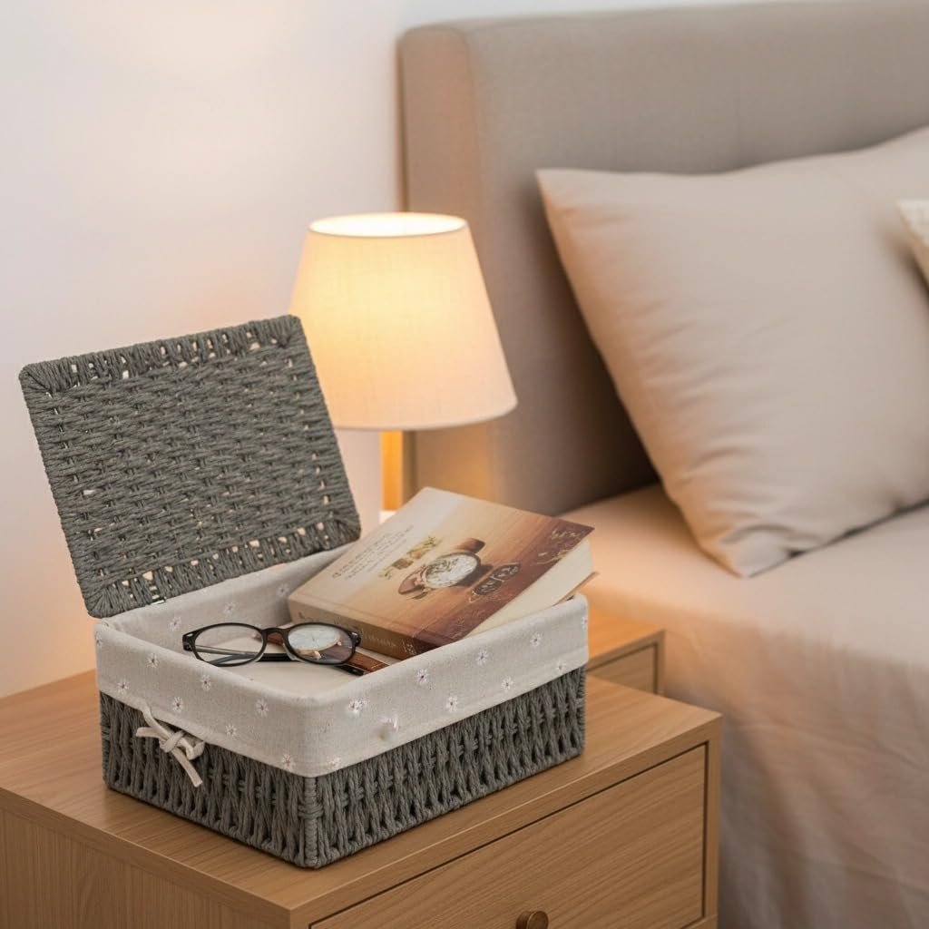 Woven Storage Basket / Grey / 7 x 4.3 x 3