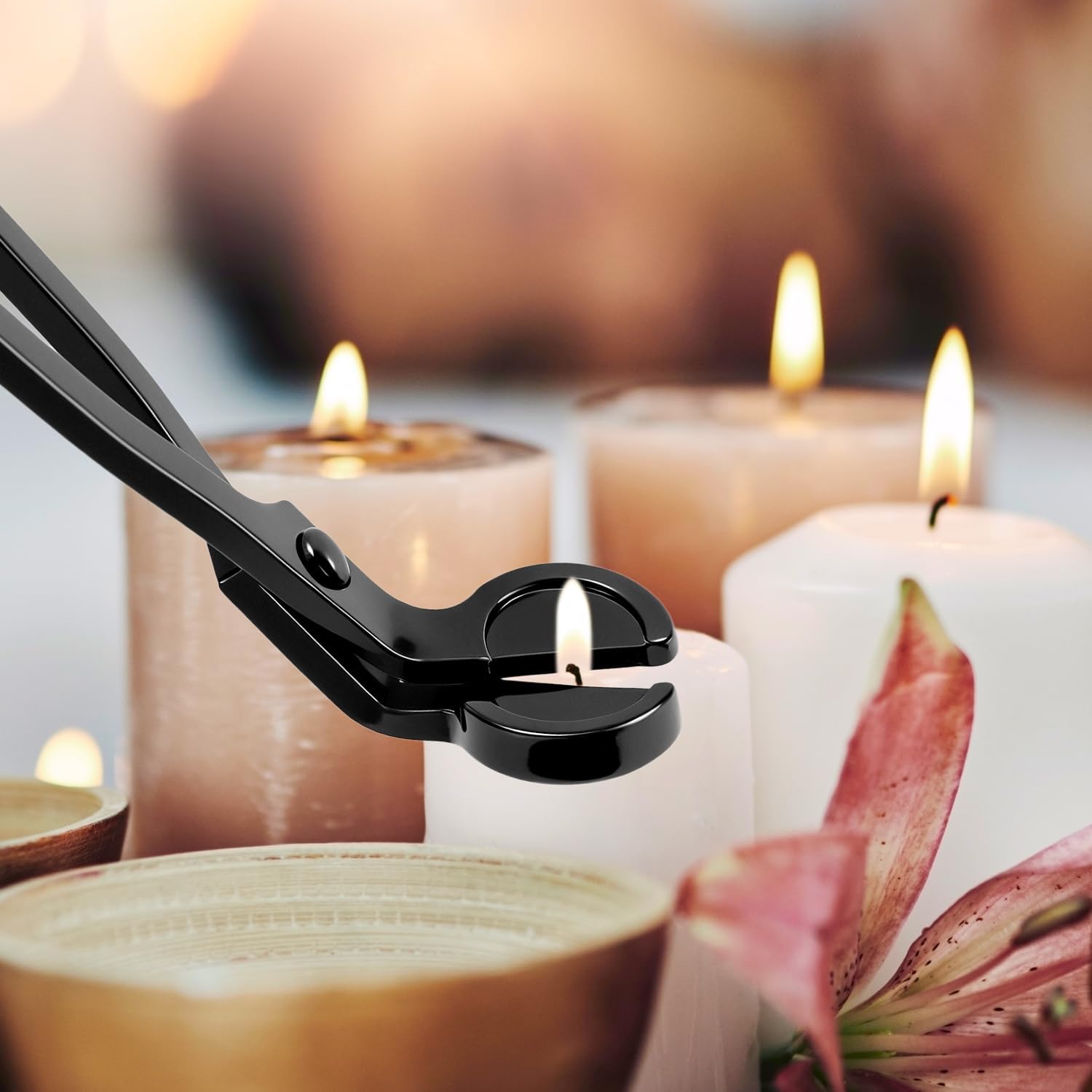 QWORK® 3 in 1 Candle Snuffer Set, Stainless Steel Wick Scissors for Candles, Candle Care Set with Extinguisher Tongs