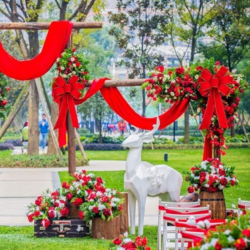 2 Pcs Large Christmas Bow, 31" x 11" Golden Edged Red Velvet Wreath Bow