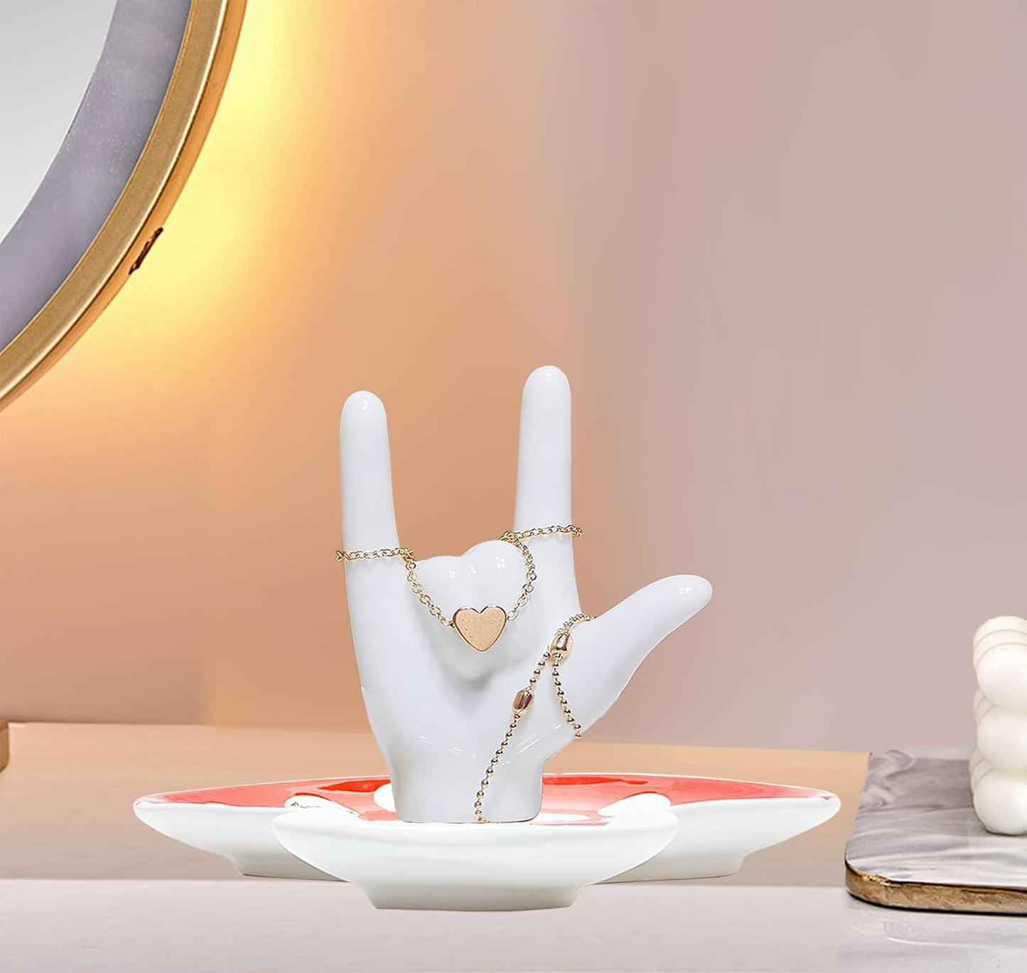 Ring Holder I LOVE YOU Hand Ring Dish Ceramic Jewelry Tray Decor for Necklace Rings / Mushroom