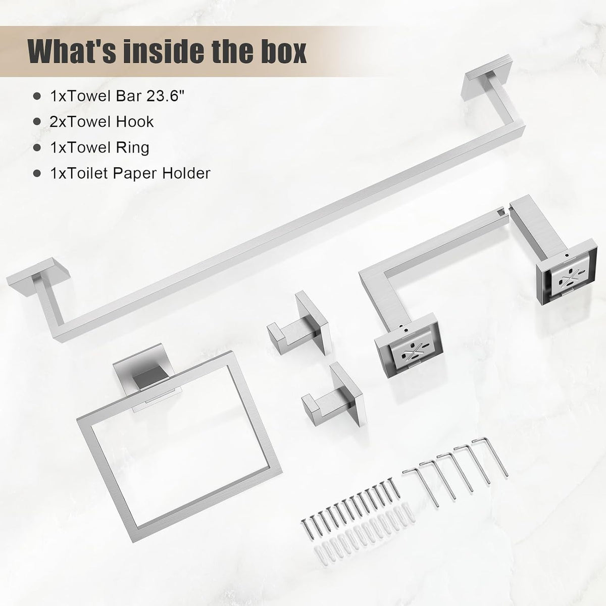 TQKAG Brushed Nickel Bathroom Accessories 5 Pieces Towel Racks for Bathroom | 23.82 Inch Bathroom Hardware Set Include
