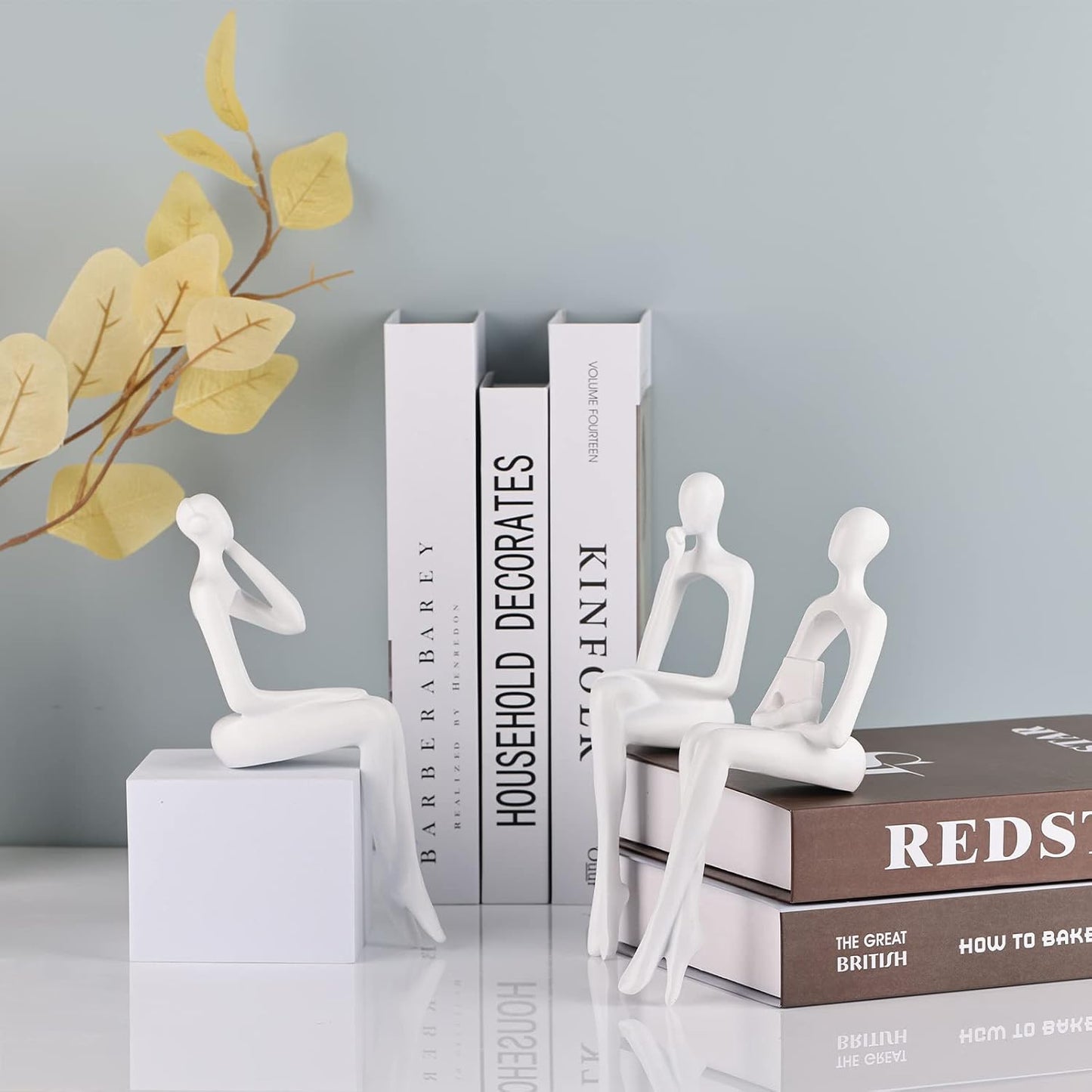 Resin Reading Sculpture Decor Sitting Thinker Statue Abstract Sculptures / White