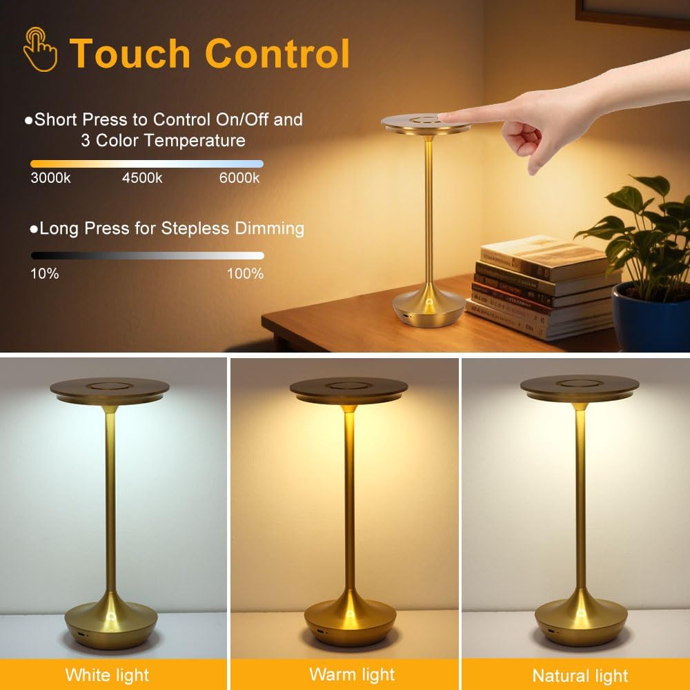 EJQ Rechargeable Cordless Table Lamp, 6000mAh Battery Operated LED Table Lights Outdoor Portable Touch Dimmable Table