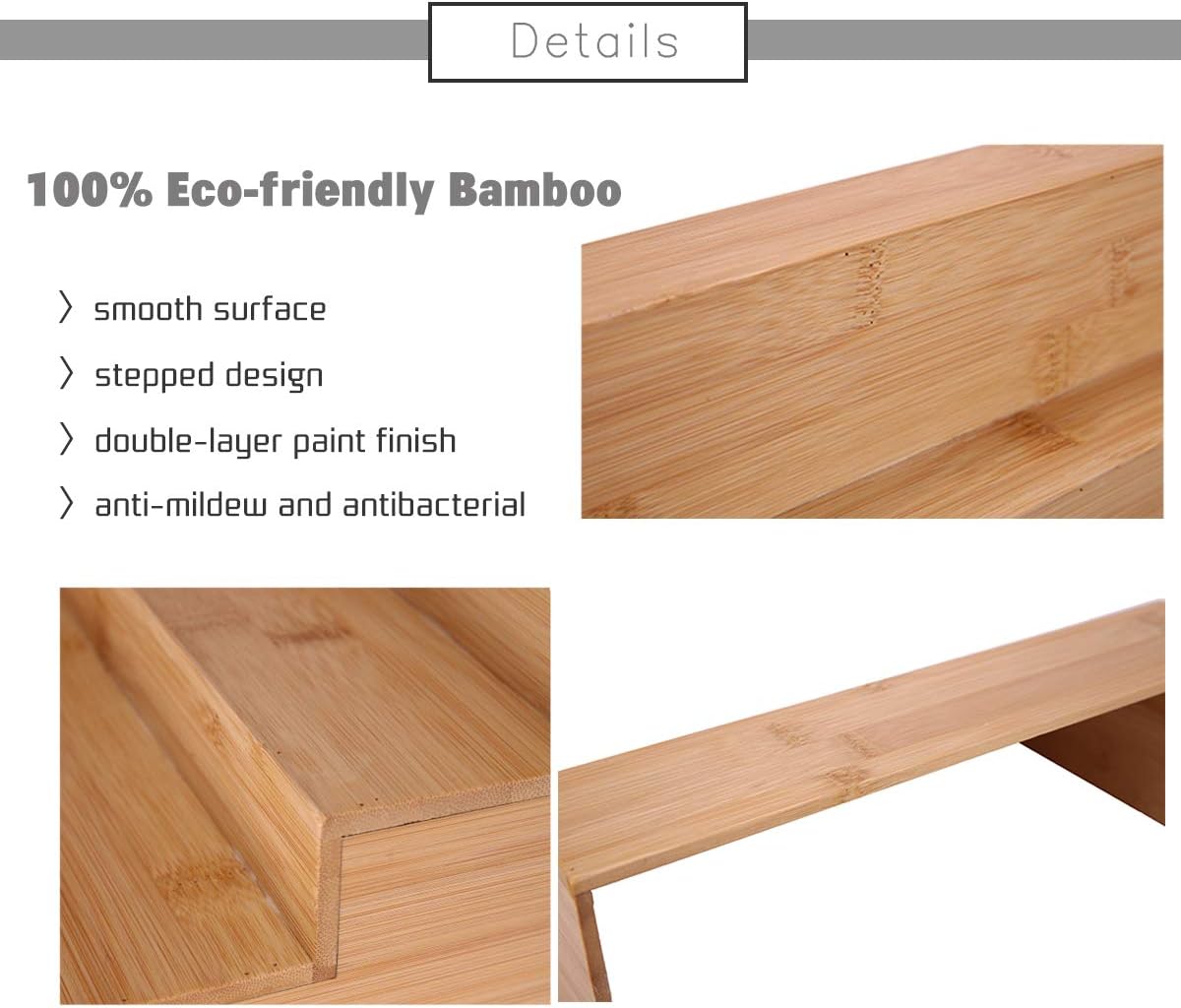 Bamboo Spice Rack Organizer for Cabinet 3 Tier Countertop Step Spice Shelf for Kitchen Storage and Organizer, Step