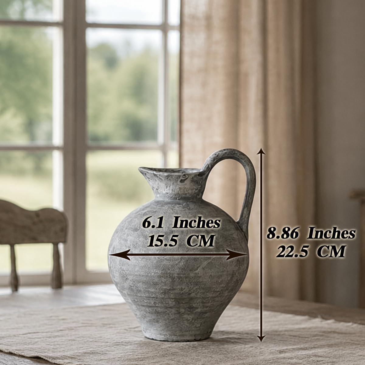 Rustic Ceramic Vase / White Gray / Shape 1 / 8.86 Inch