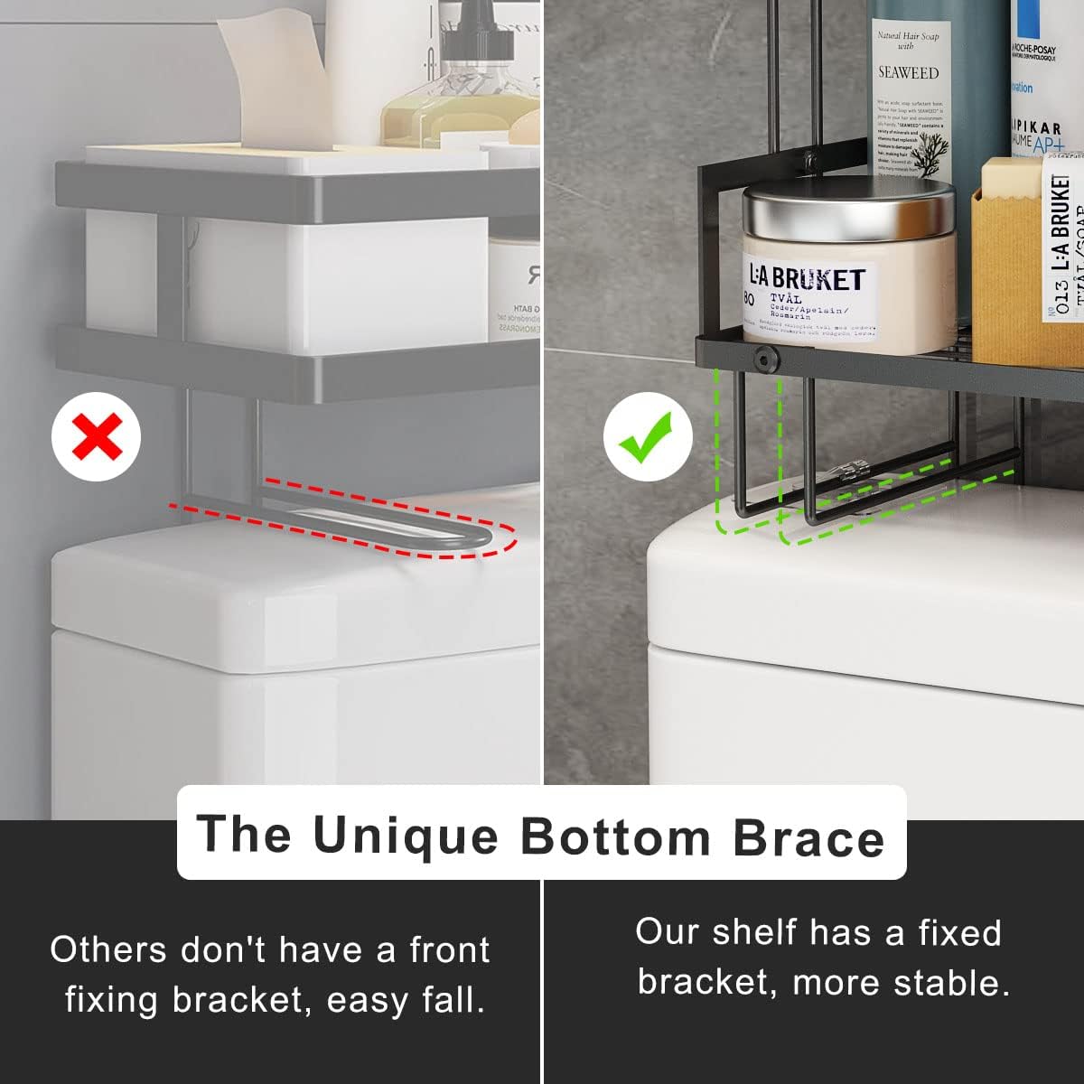 FLOLXNB Over The Toilet Storage Shelf, 3-Tier Bathroom Storage Organizer Upgrade Punch-Free Toliet Storage Shelf, Home