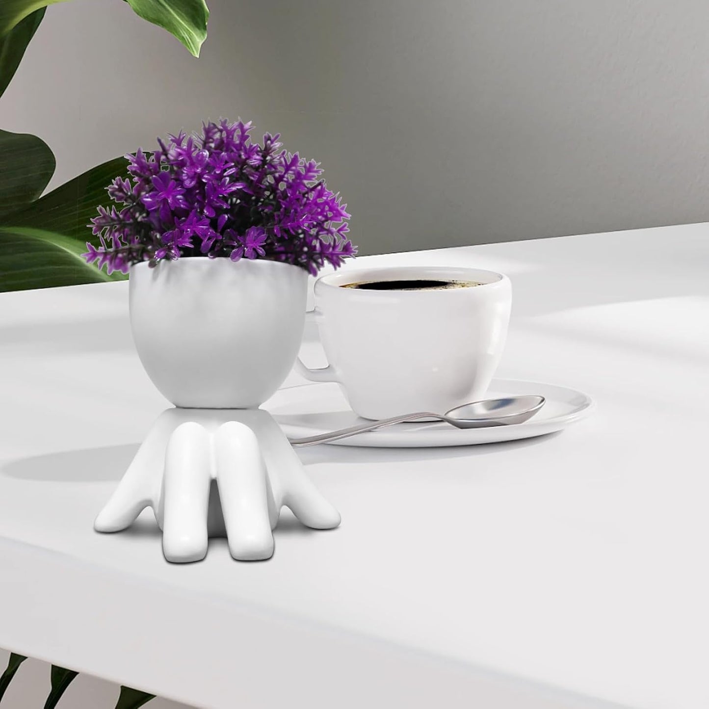 Purple Artificial Plants in Pots / White-f