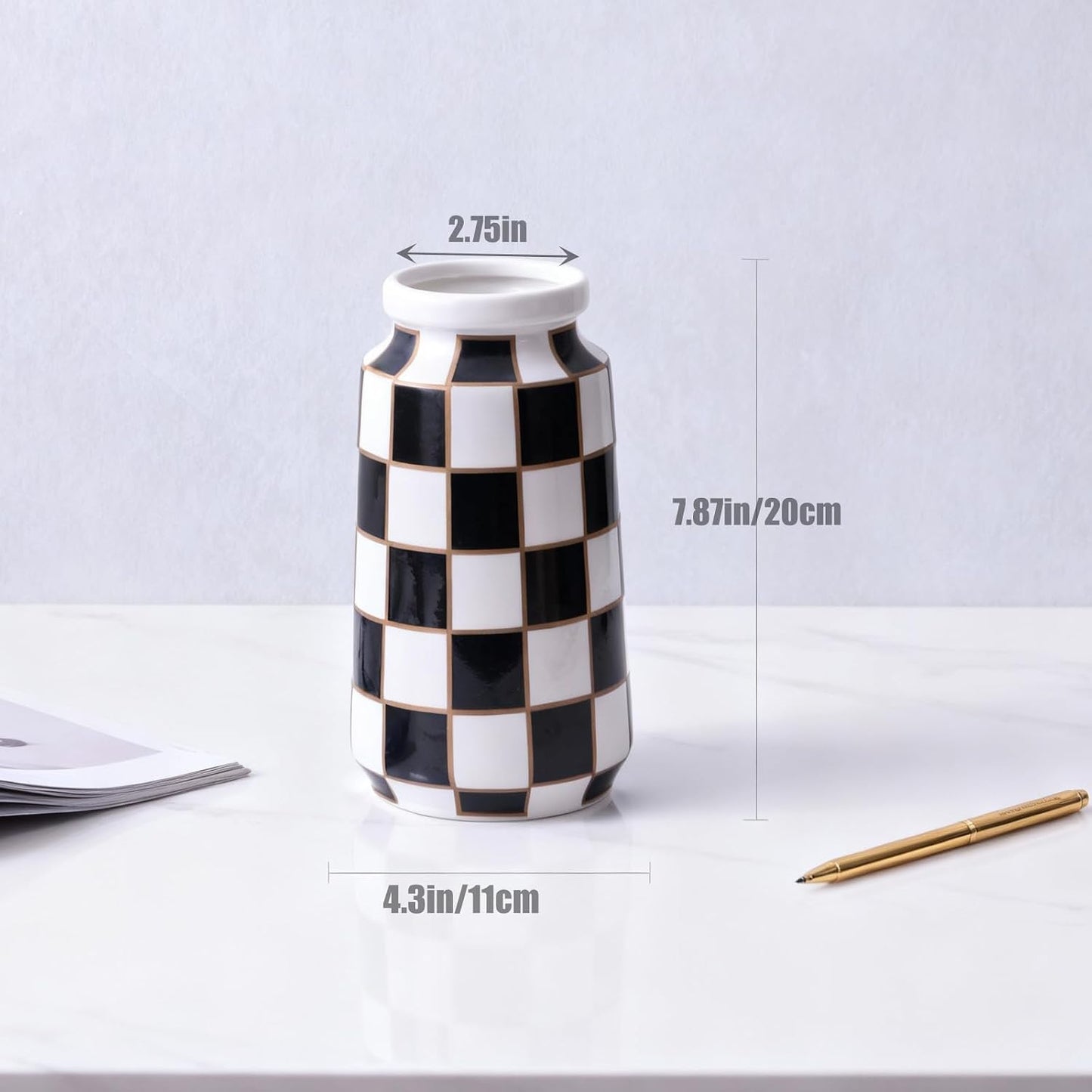 White Ceramic Vase / Black