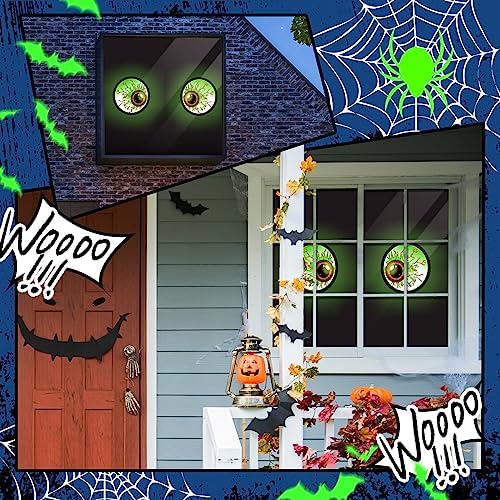 Preboun 2 Pcs Halloween Green Eyes Window Decoration Scary Spooky Halloween Window Silhouette Cover Curtain Decoration for Home Indoor Outdoor