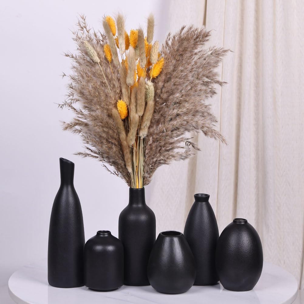 Small Black Ceramic Bud Vases / Black Set / Set of 6