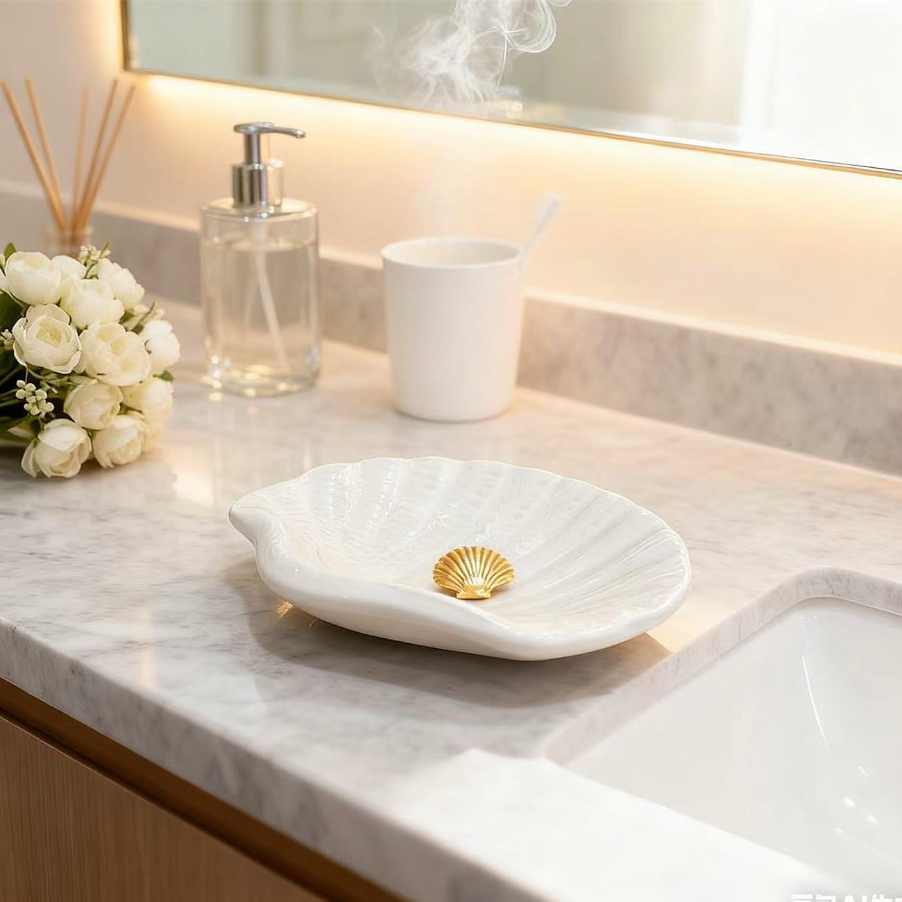 Ceramic Ocean Seashell Soap Dish / White