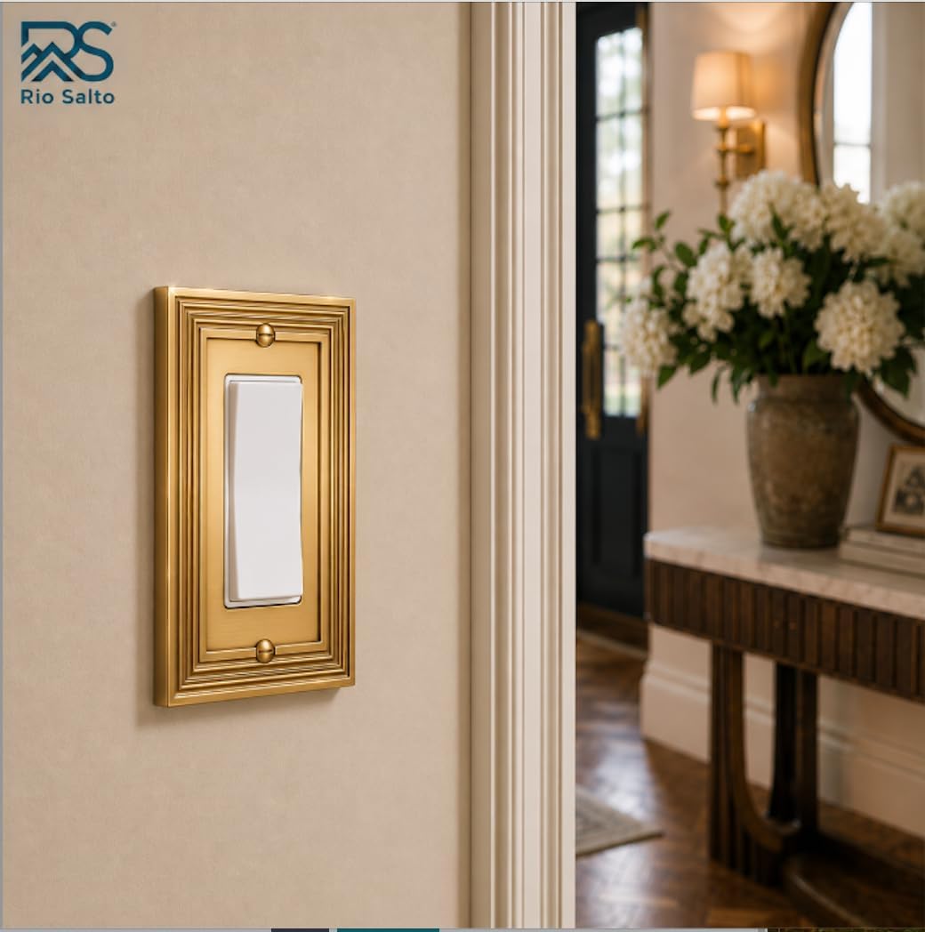 Rio Salto Gold Decorative Light Switch Cover Plate Outlet Covers 8 Pack Rocker Switch Plate Decorator Paddle GFCI Metal