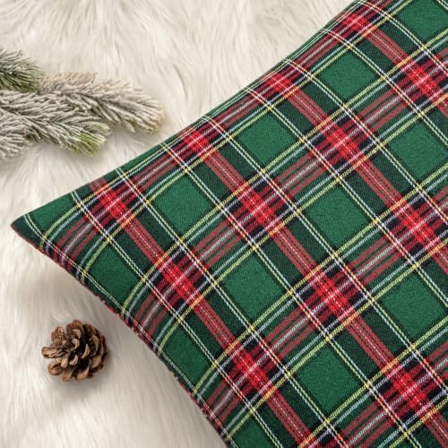 MIULEE Christmas Plaid Pillow Covers Scottish Tartan 12x20 Red and Green
