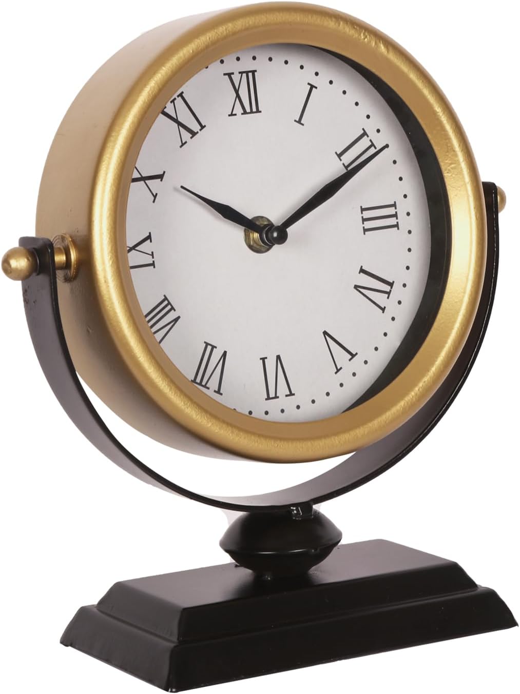 Vintage Analog Battery Operated Small Retro Mini Desk & Mantel Clock / Gold