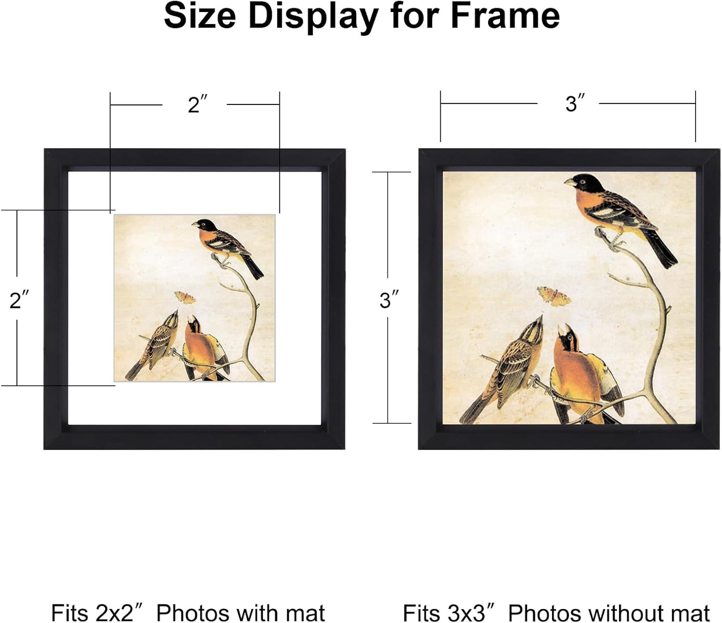BKABOT 3x3 Black Square Picture Frame HD Glass 3Pack 2x2 Mat Wall Table | Brushed aluminum photo frame removable mat &