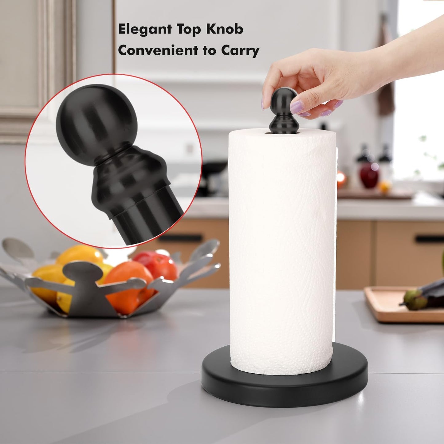 Black Paper Towel Holder Countertop, Standing Paper Towel Roll Holder for Kitchen Bathroom, with Weighted Base for