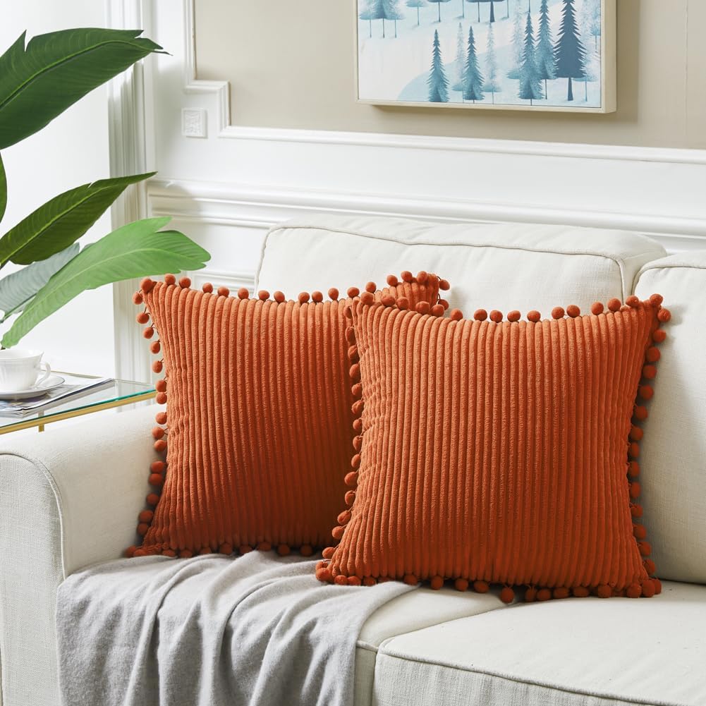 Decorative Throw Pillow Covers / 18 x 18 / Burnt Orange / Set of 2