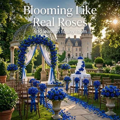 60 Pcs Blue Velvet Artificial Roses Flowers Real Looking Silk Faux Roses Bulk Long Stems for Wedding Centerpieces,DIY Floral Arrangements,Home Decor,Anniversary,Valentine's Day