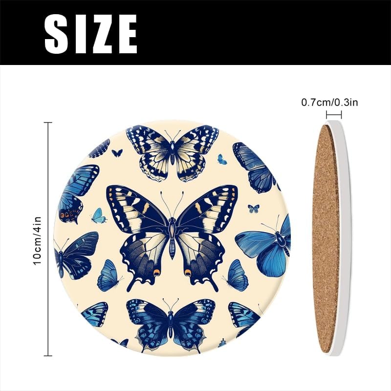 Drink Coasters Graceful Round Water Absorbent Ceramic Coaster / 4inches / Butterflies / Set of 4