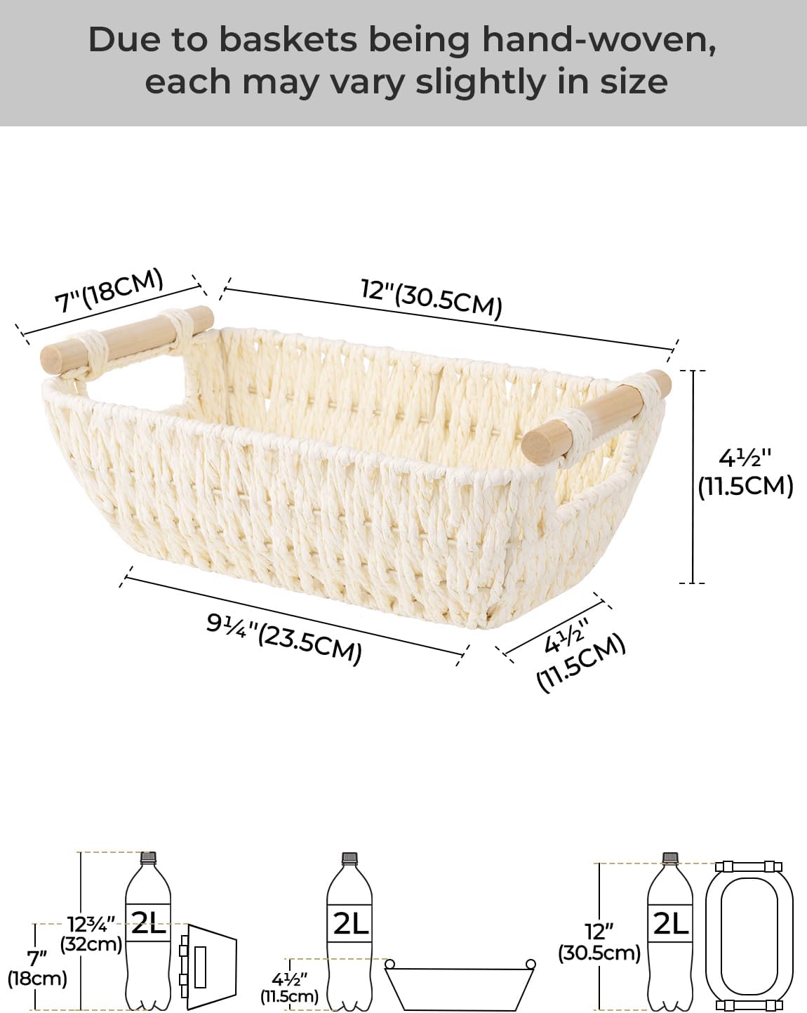 Wicker Baskets / Round Paper Rope Woven Basket / Beige / Small / Set of 2