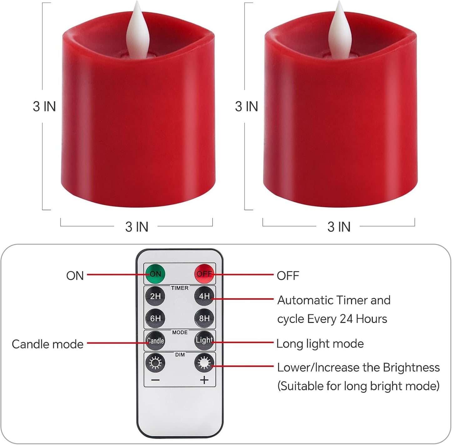 3x3 Flickering Flameless Candles Set of 2, LED Battery Operated Candles, 3 inch Flameless Candles with Remote Control