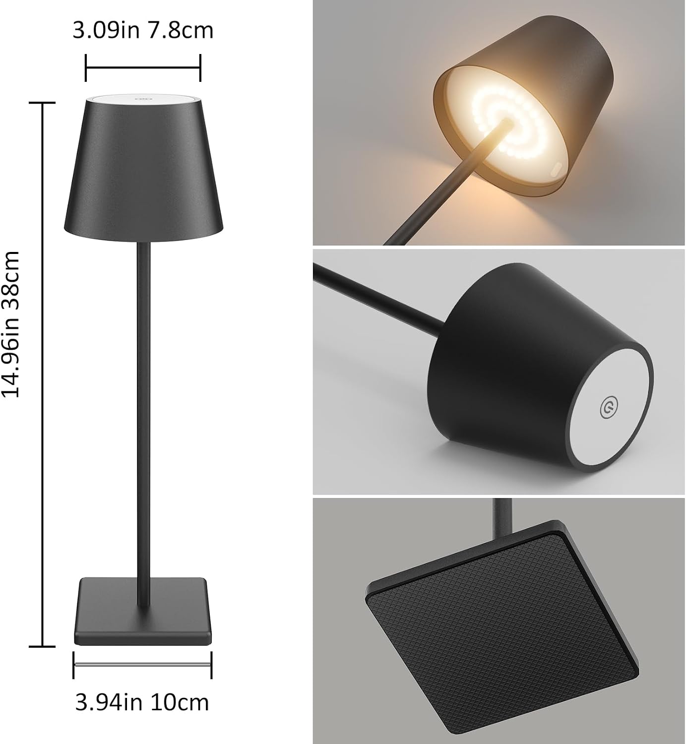 2 Pack Cordless LED Table Lamp Black, 5500mAh Battery Powered Table Light, 3 Color Temperatures Stepless Dimmable