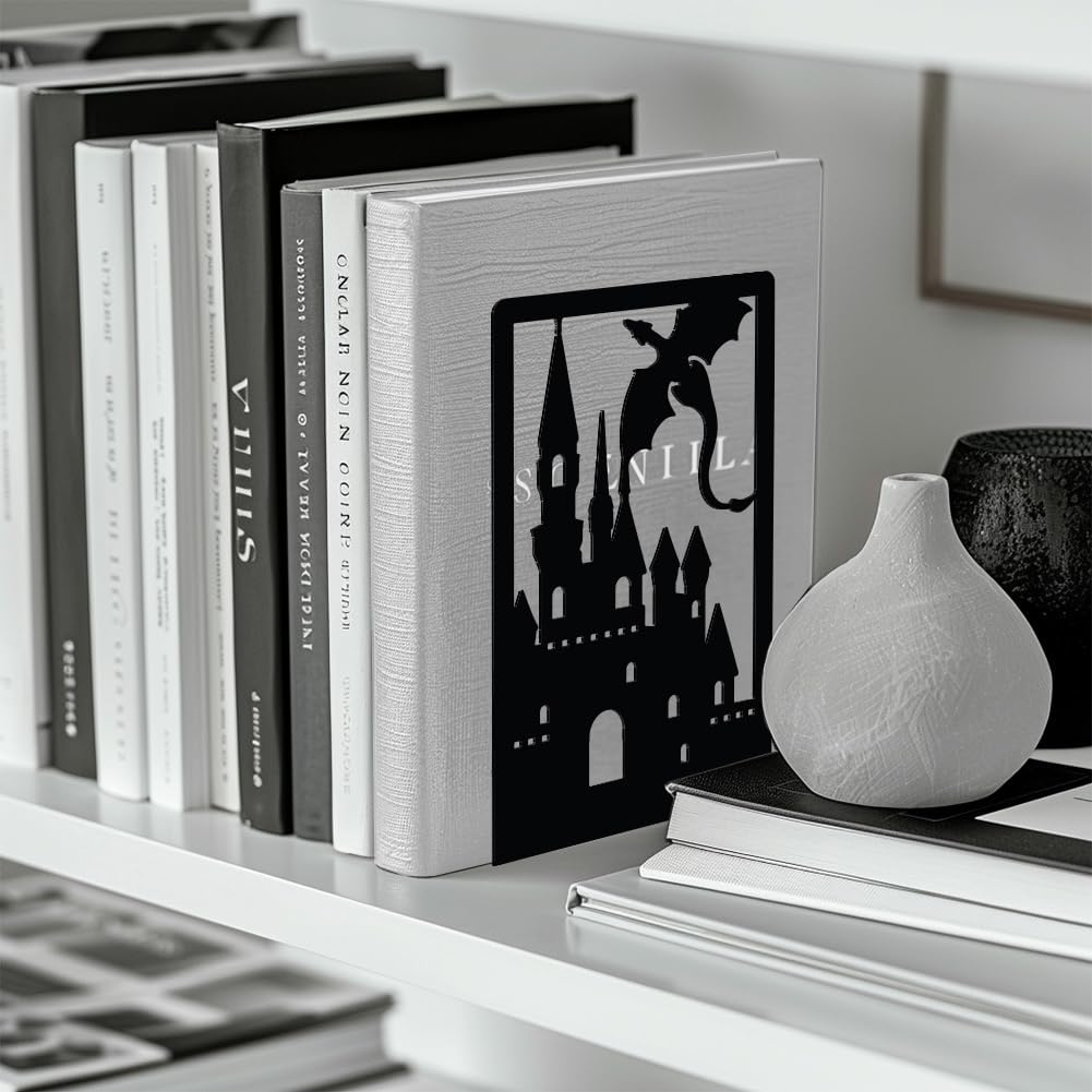 Metal Bookends / Creative Heavy Duty Study Bookends Stoppers Holder Stand for Desk / Dragon Castle