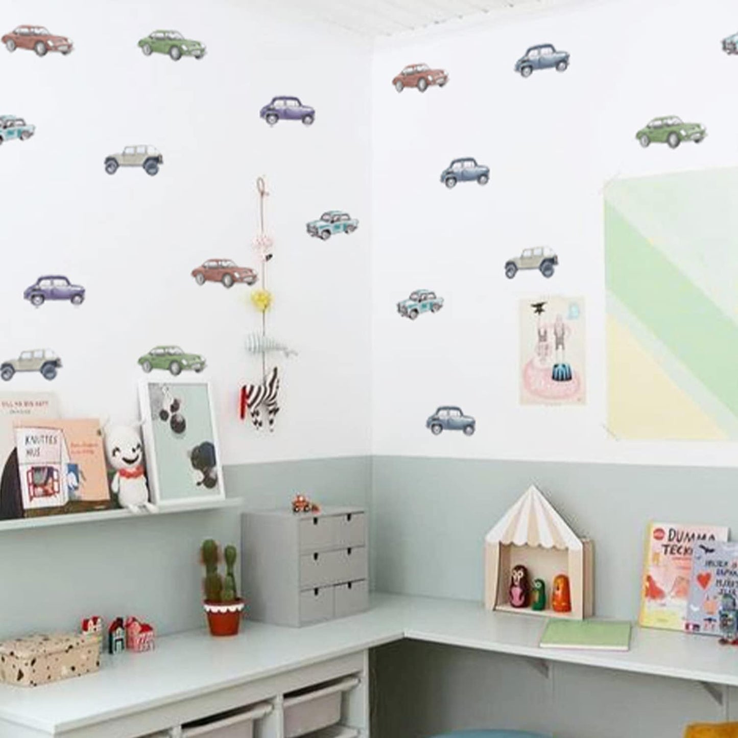 Boy Wall Decals Peel and Stick / Multicolor Cars / Set of 30