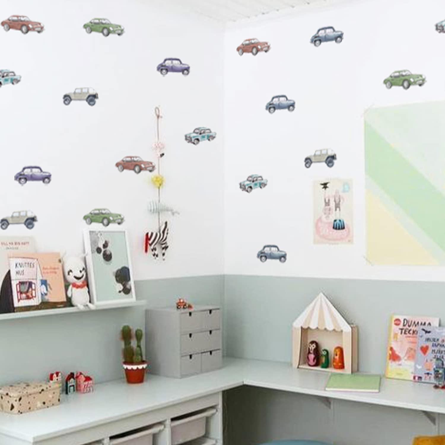Boy Wall Decals Peel and Stick / Multicolor Cars / Set of 30