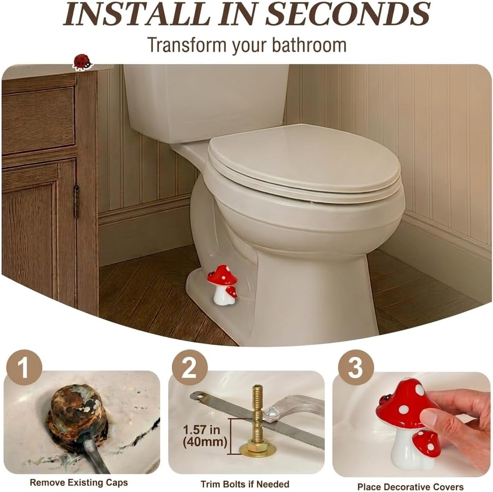 Mushroom Toilet Bolt Covers Decorative Ceramic Bathroom Decor / White Mushroom / Set of 2