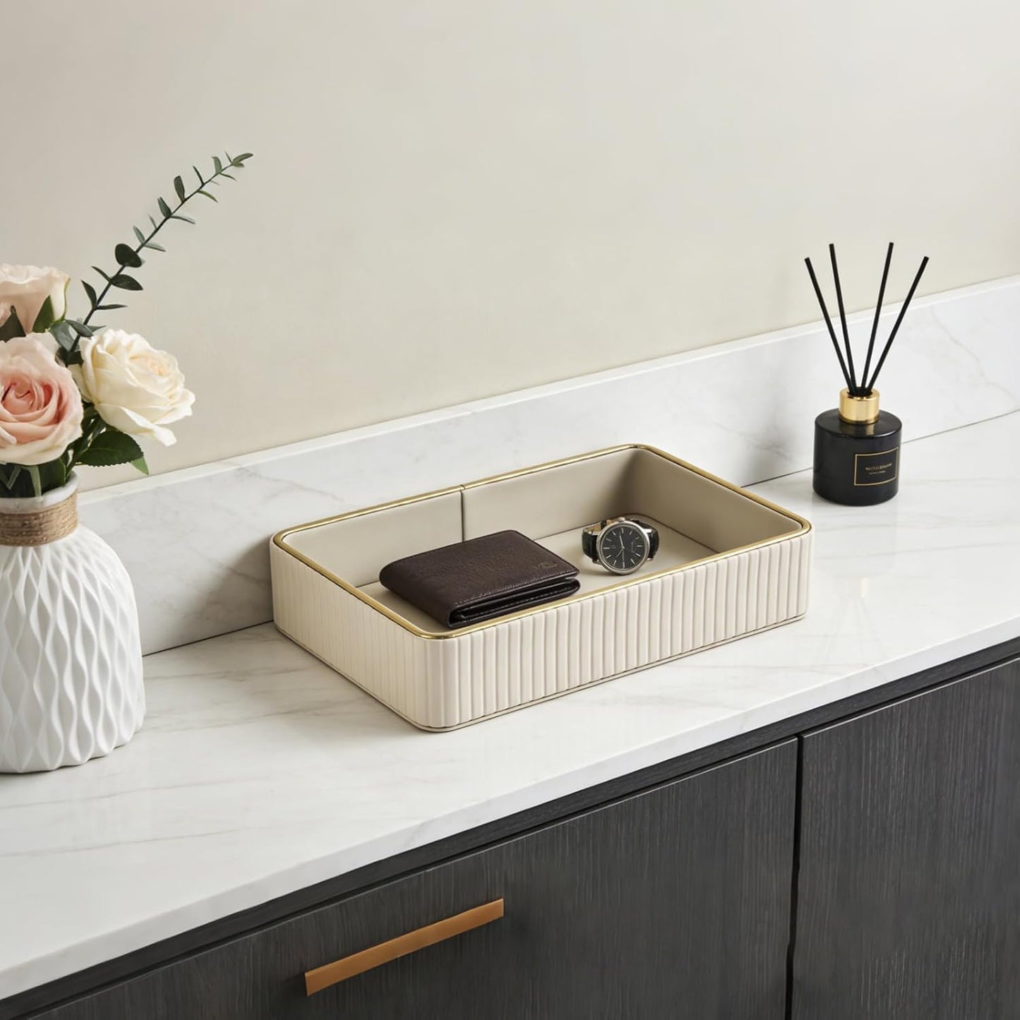 PU Leather Valet Tray / Beige