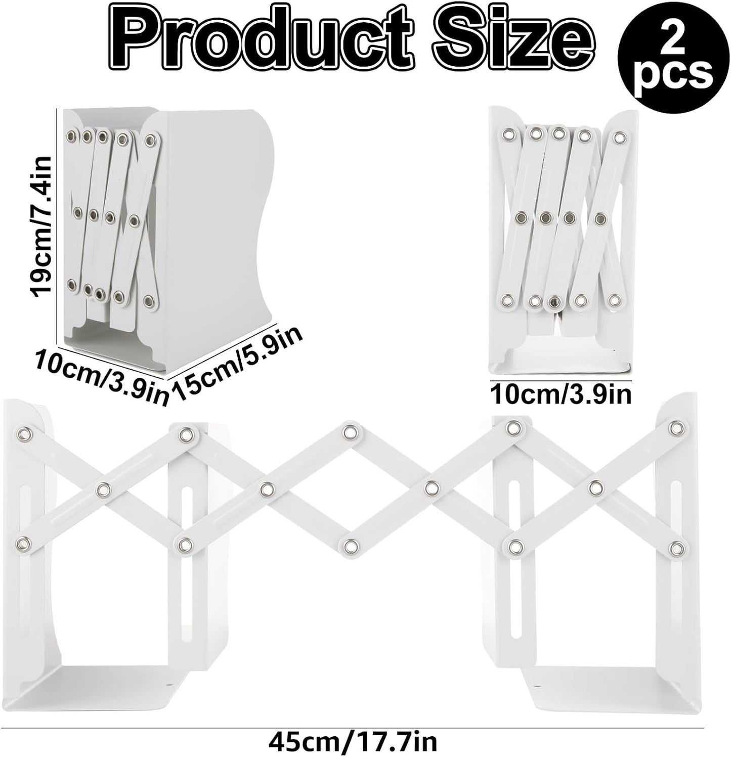 Expandable Metal Book Holder / White / Set of 2