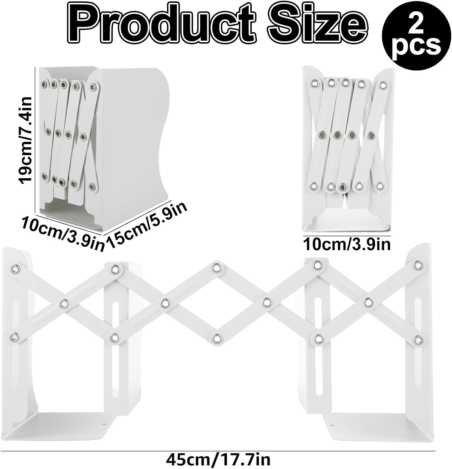 Expandable Metal Book Holder / White / Set of 2