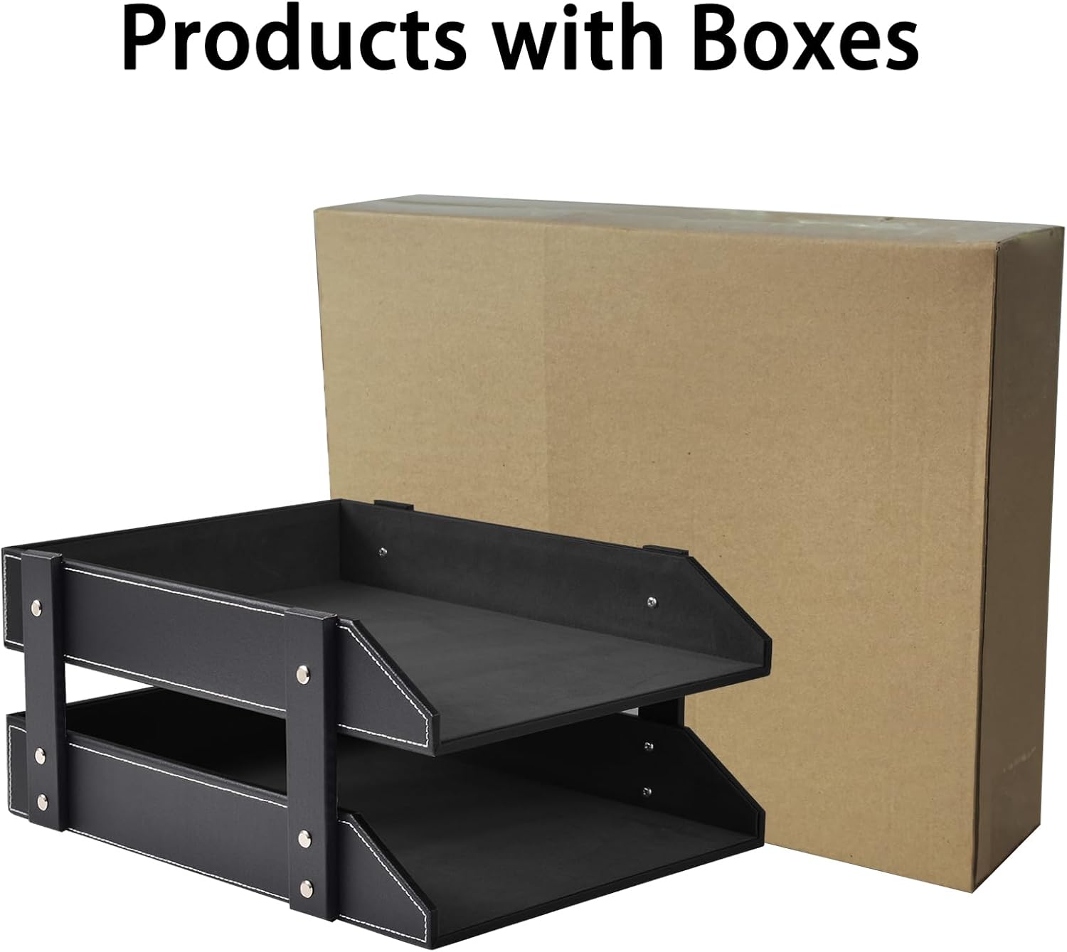 Leather Desk Organizer,2-Tier Stackable Letter Tray Holder,Office Supplies Desktop Storage Box for