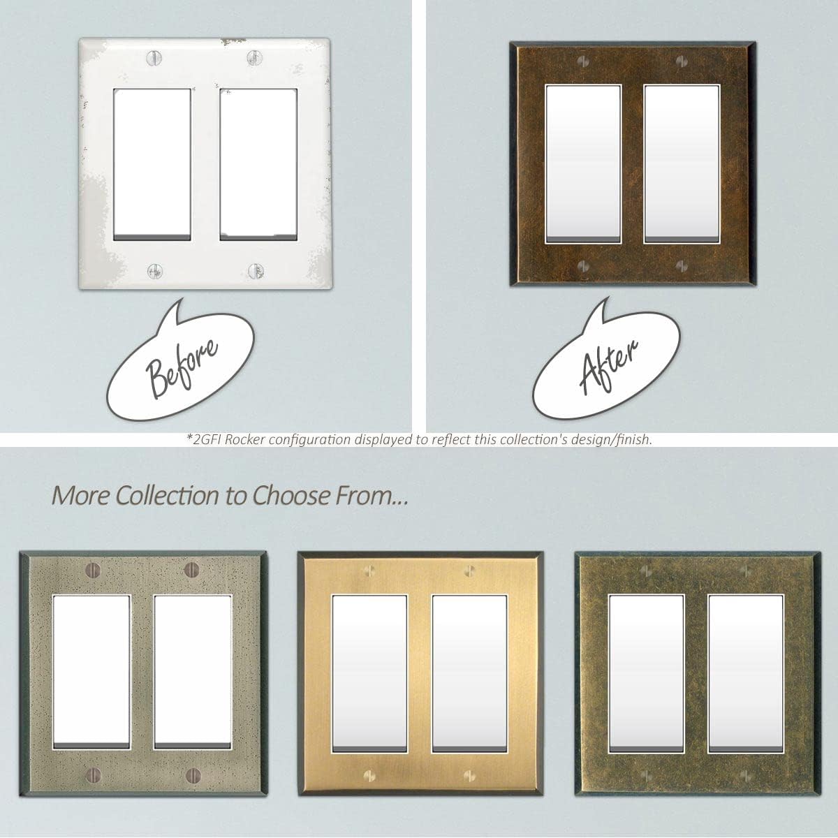 Mottled Antique Copper Outlet Wall Plate | 3 Toggle - 1 Duplex | 8.25" x 4.5" | Hand-Polished Brass Construction