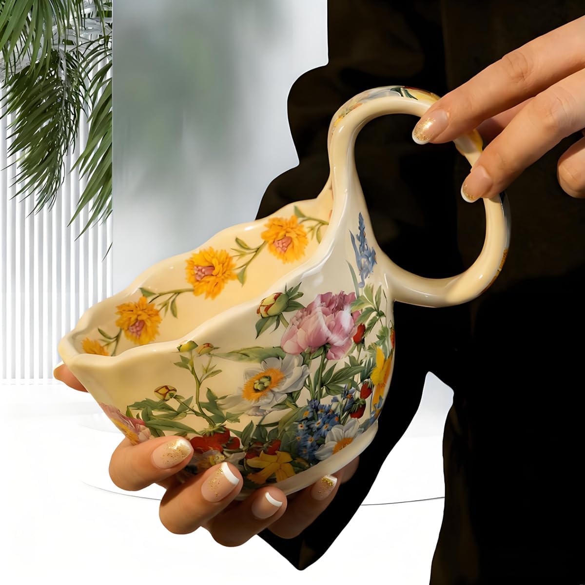 17.64 Oz Microwavable Soup Bowl / Peony - Handmade Loop Handle Soup Bowl with Spoon
