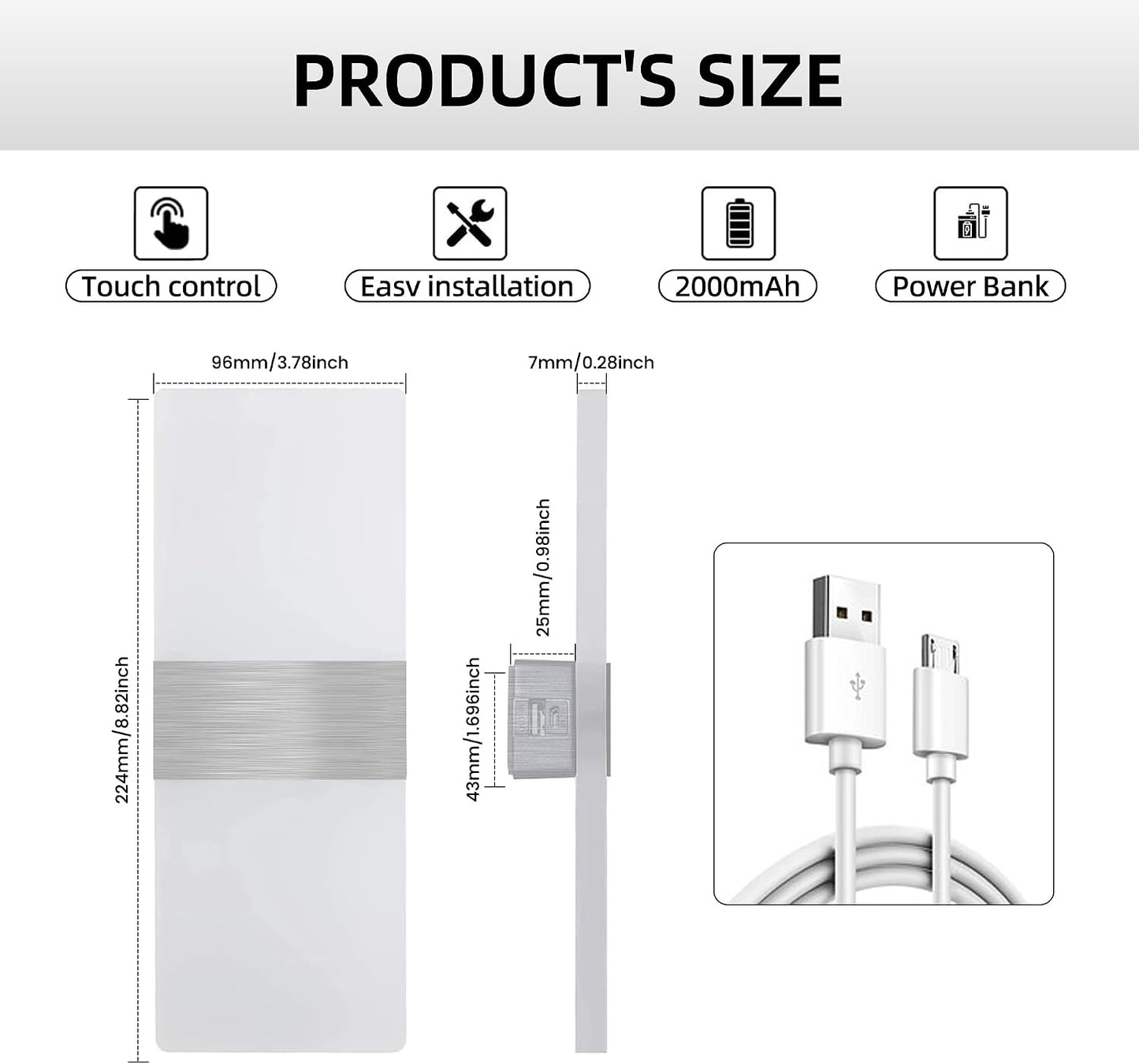 MEHIDFY Wall Sconces Sets of 2, Dimmable Touch Control Wall Lamp, Rechargeable LED Wall Sconces, Battery Operated Wall