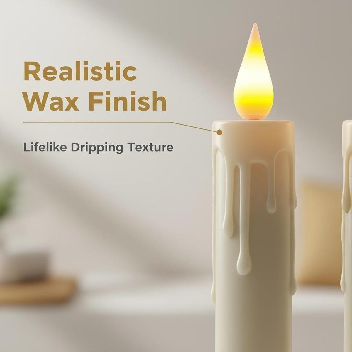 6.7 Inch Flameless Taper Candles with 2 Remotes LED Candlesticks Battery Operated Realistic Flickering Flame, for