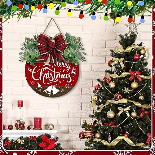 Boao Christmas Door Decorations Wooden Merry Christmas Front Door Sign