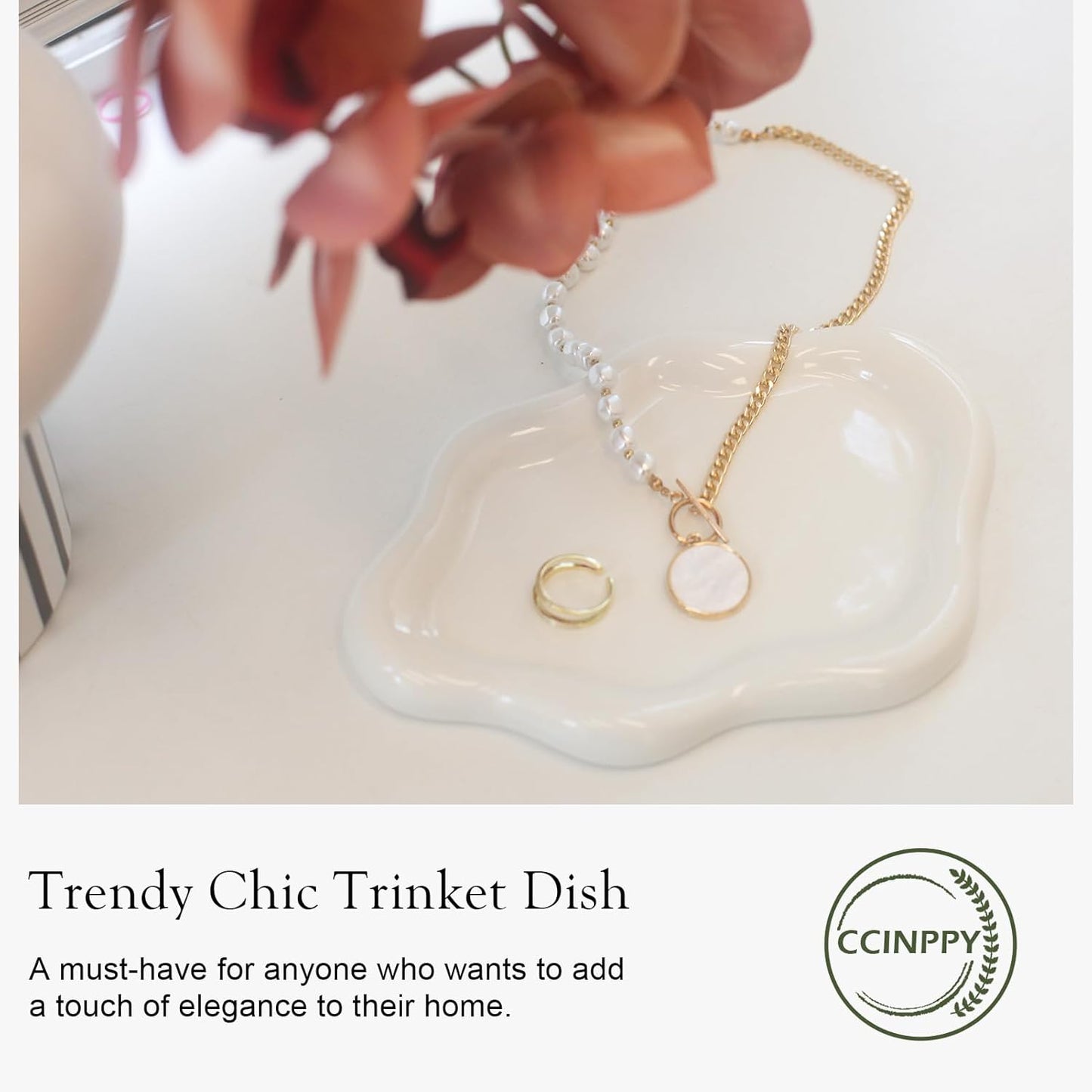 Ceramic Jewelry Tray Trinket Dish / White / 10.2 x 6.3 x 0.6