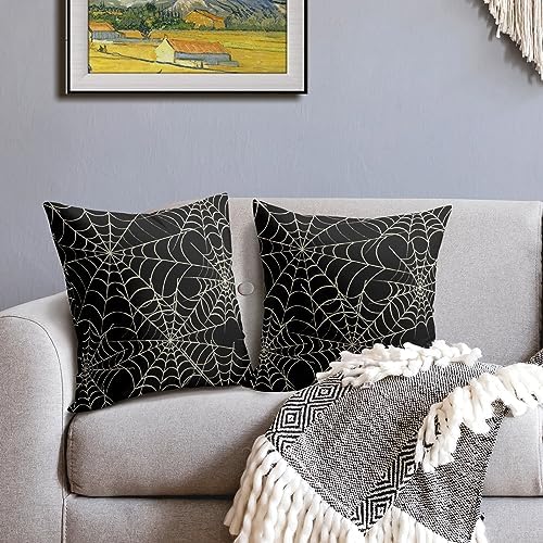 Halloween Spiderweb Pillow Covers 16x16 Set of 2 Black White Spider Web Outdoor Decorative Throw Pillows Halloween Scary Themed Farmhouse Pillowcases Linen Cushion Case Decor for Home Sofa Couch Bed