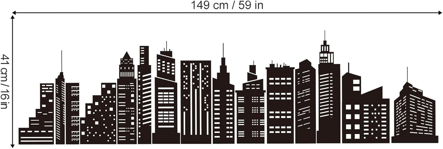 City Skyline Wall Stickers City Building Silhouettes Peel and Stick Wall Art Decals / Black
