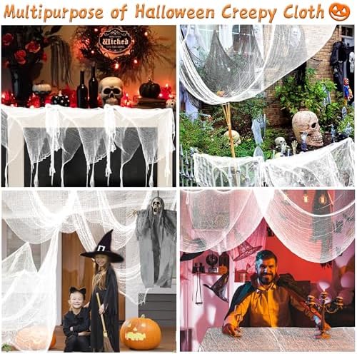 Xgunion Creepy Cloth - 315x87 inch Spooky Gauze for Halloween Party Supplies, Indoor/Outdoor Haunted Houses (White)
