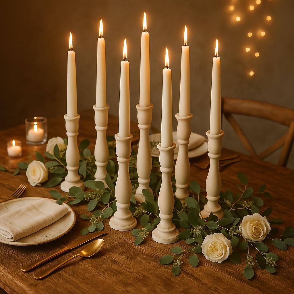Koyal Wholesale White Candlestick Holders & White Taper Candle Holder Set of 12, Unfinished Wood & Boho Candle Holders