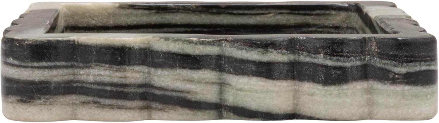 Square Mélange Scalloped Marble Tray / Grey