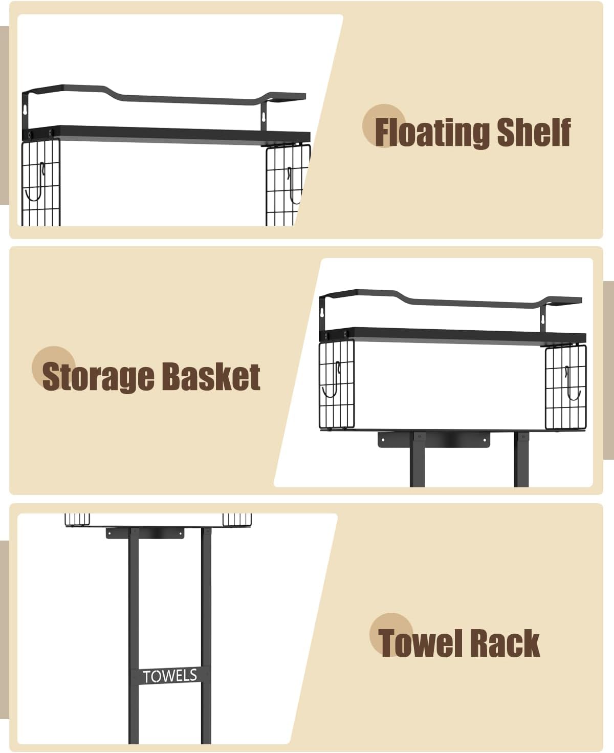 Aetyord Towel Racks for Bathroom 31inch Wall Mounted Towel Rack,Floating Shelf with Wood Plank,Towel Storage for