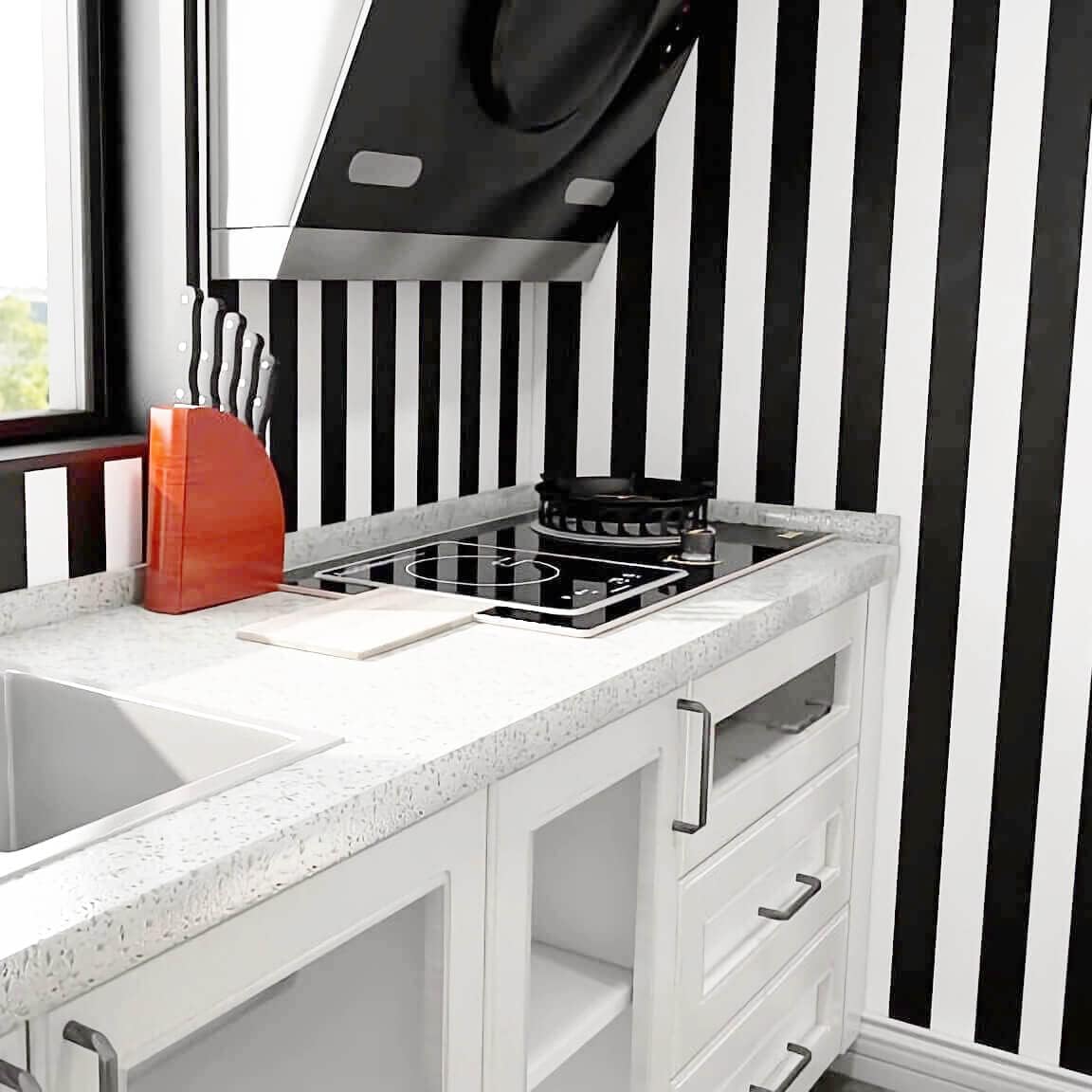 Qianglive17. " Black and White Peel and Stick Wallpaper / Black/white Striped / Striped / 17.3 x 200